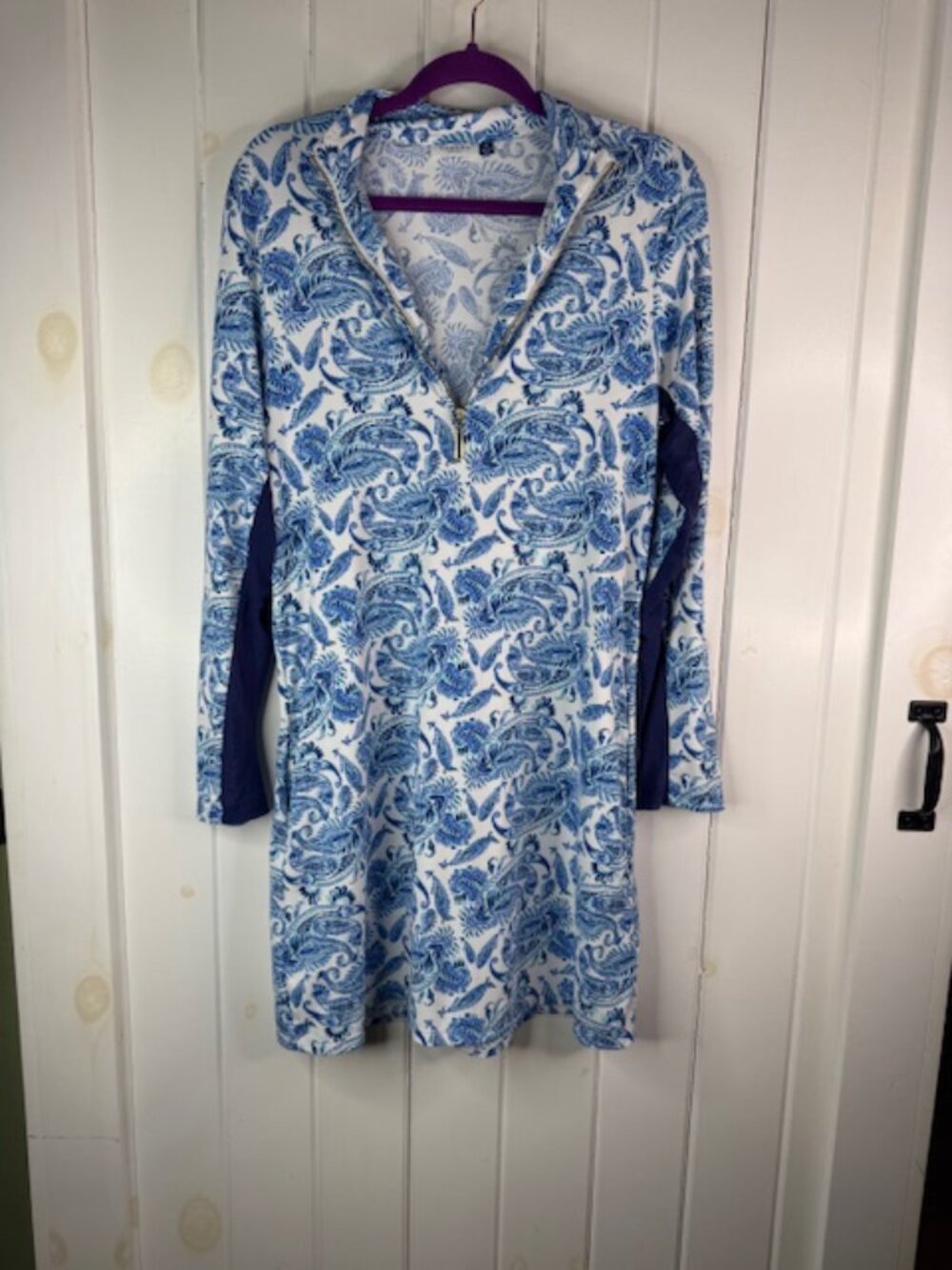 Cabana Life Blue White Paisley Tunic Dress Medium UPF 50 Zip Neck